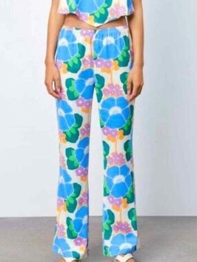 Floral Wide-Leg Pants - Blue Multicolor